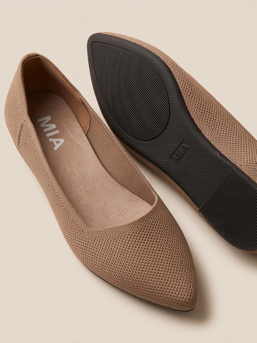 MIA Pointed Toe Knit Ballet Flats in Tan